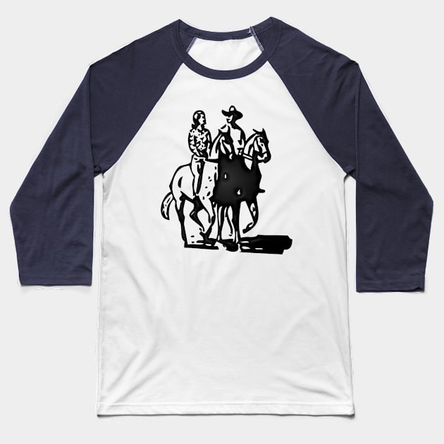 Western Era - Cowboy and Cowgirl on Horseback Baseball T-Shirt by The Black Panther